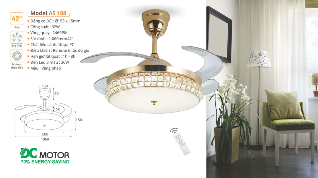 Đèn quạt cánh xếp SINWA AS188