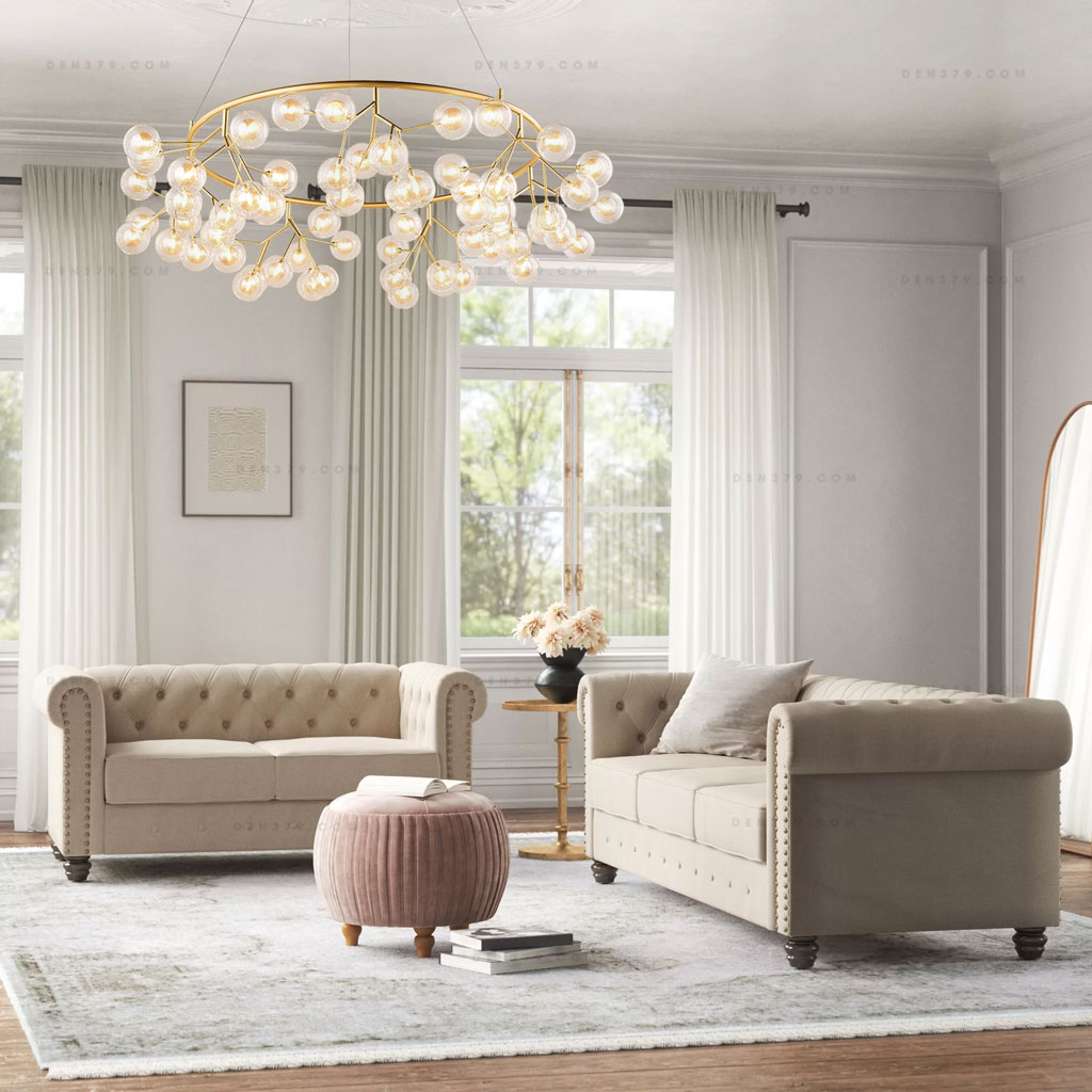 Đèn chùm thủy tinh hiện thân vàng 63 bóng D5545R/63