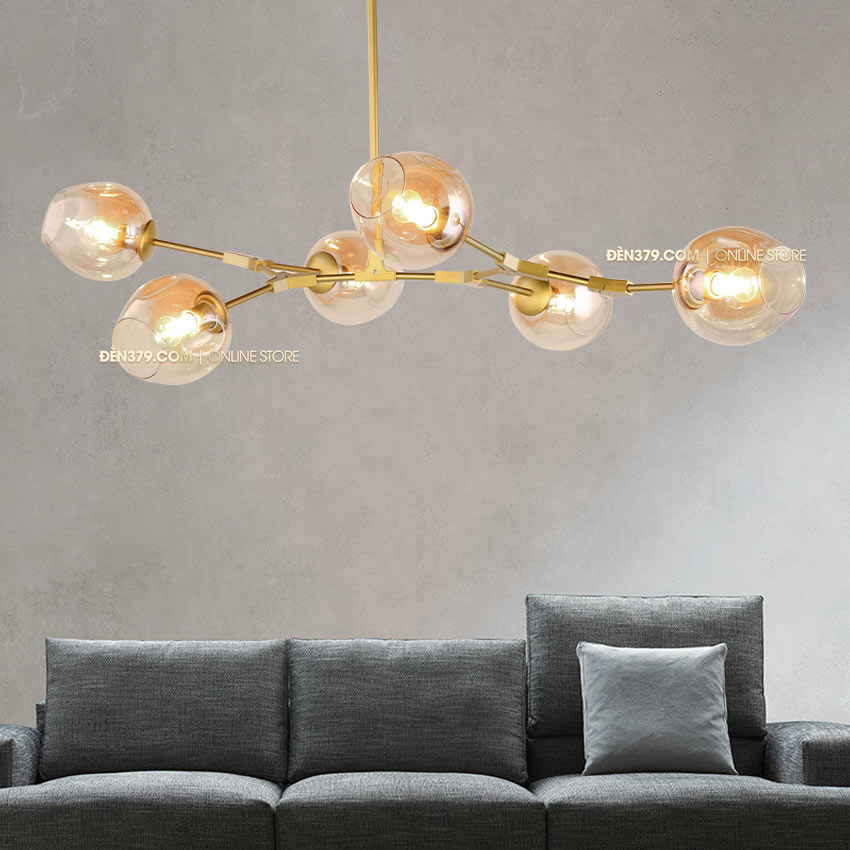 Đèn trang trí thủy tinh 6 bóng thân vàng S227