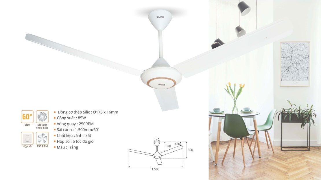 Quạt trần Sinwa S60