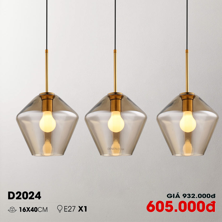 Đèn thả trang trí thủy tinh màu trà D2024