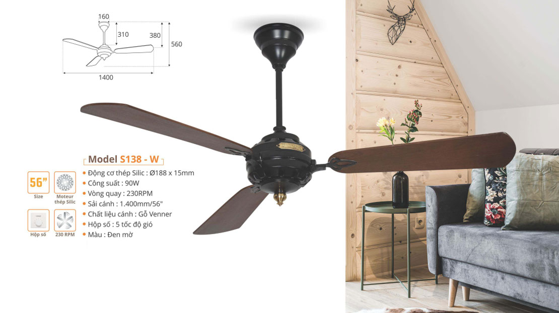 Quạt trần cổ điển SINWA S138W
