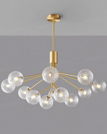 Đèn chùm bằng đồng decor chụp thủy tinh hiện đại 64096