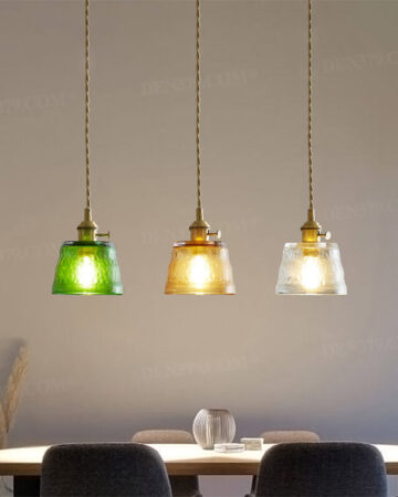 Đèn thả bằng đồng chụp đèn thuỷ tinh nhiều màu 66324