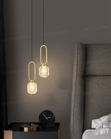 Đèn thả trần hình tổ ong thuỷ tinh khung đồng 66426