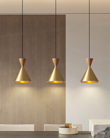 Đèn thả bằng đồng đui gỗ hình nón sáng tạo 66459