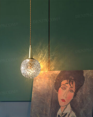 Đèn thả bằng đồng nguyên chất chụp thủy tinh hoa văn nổi 66640