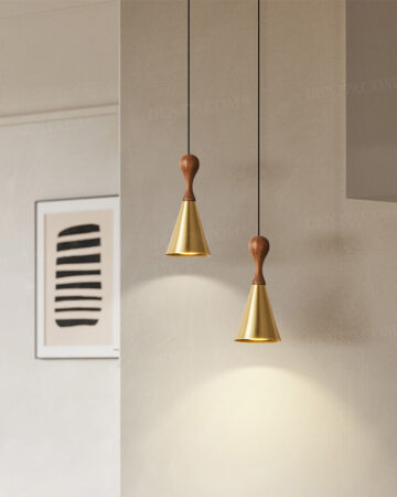 Đèn thả bằng đồng đui gỗ trang trí khách sạn 66648