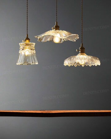 Đèn thả thủy tinh chụp hoa văn nổi chuôi cổ điển 66535