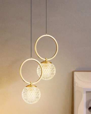 Đèn thả trần hình tổ ong thuỷ tinh khung đồng 66552