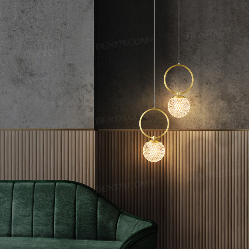 Đèn thả trần hình tổ ong thuỷ tinh khung đồng 66552