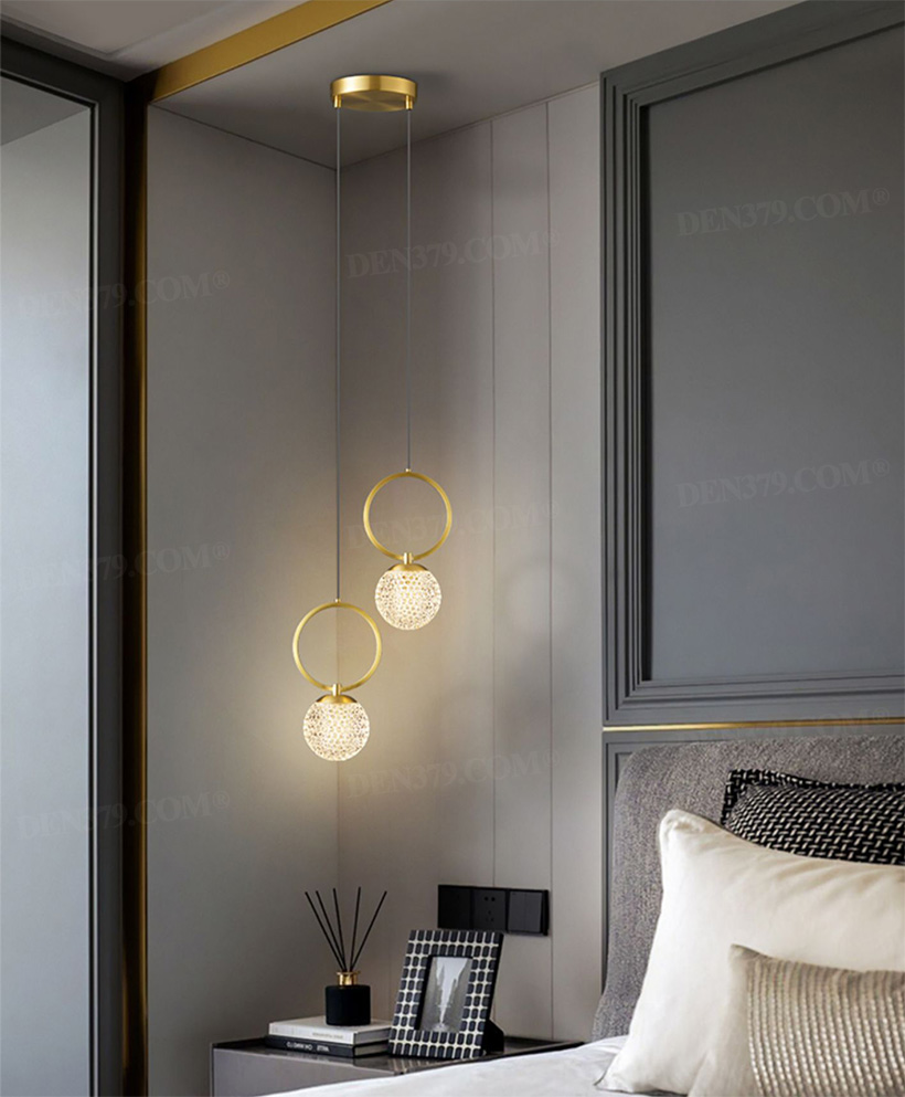 Đèn thả trần hình tổ ong thuỷ tinh khung đồng 66552