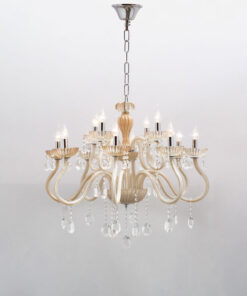 Đèn chùm thủy tinh trang trí KCA174: 12 tay, bóng nến, hạt pha lê