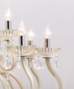 Đèn chùm thủy tinh trang trí KCA174: 12 tay, bóng nến, hạt pha lê