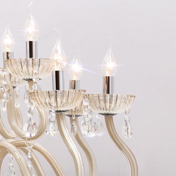 Đèn chùm thủy tinh trang trí KCA174: 12 tay, bóng nến, hạt pha lê