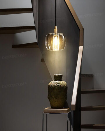 Đẻn thả thủy tinh đen khói thổi thủ công chuôi đồng thau hiện đại 64739