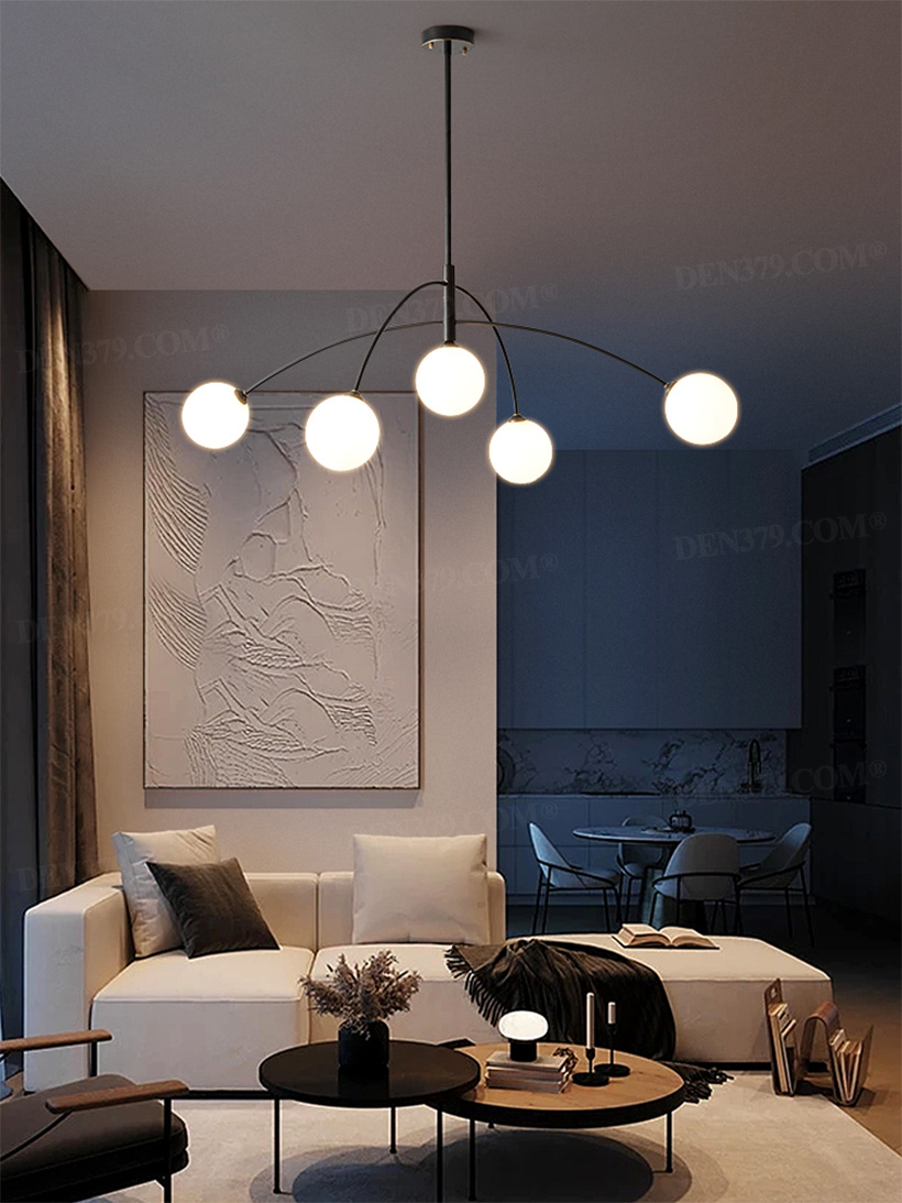 Đèn thả trần thân đồng chụp thủy tinh tròn phong cách tối giản 66717