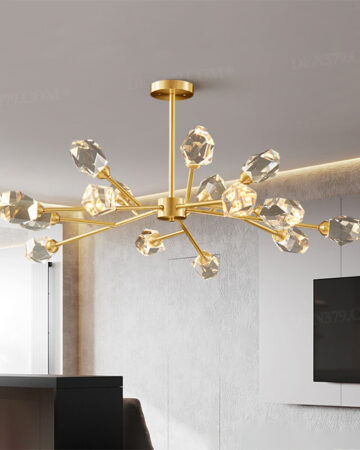 Đèn chùm thân đồng chụp khối pha lê 66745