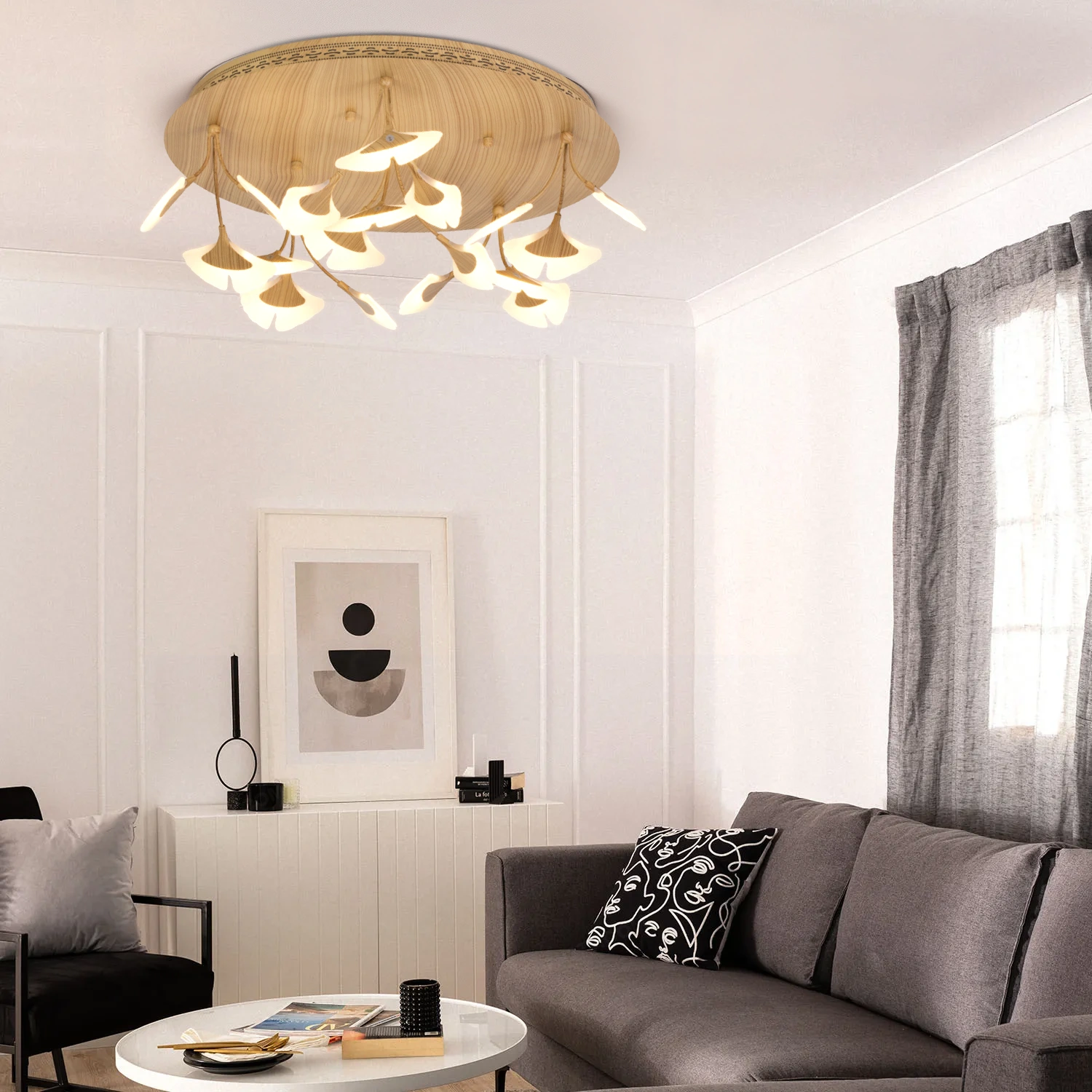 Đèn ốp trần trang trí cao cấp lá hạnh nhân phát sáng C108