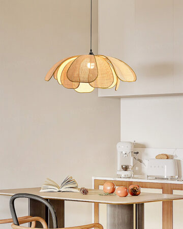 Đèn thả decor bằng mây tre đan thủ công viền vải phong cách retro 64854