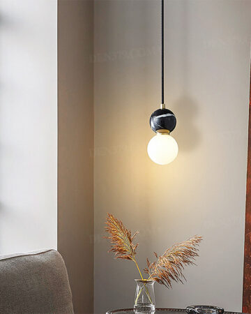 Đèn thả quả cầu thủy tinh trắng sứ thân đá cẩm thạch 64932