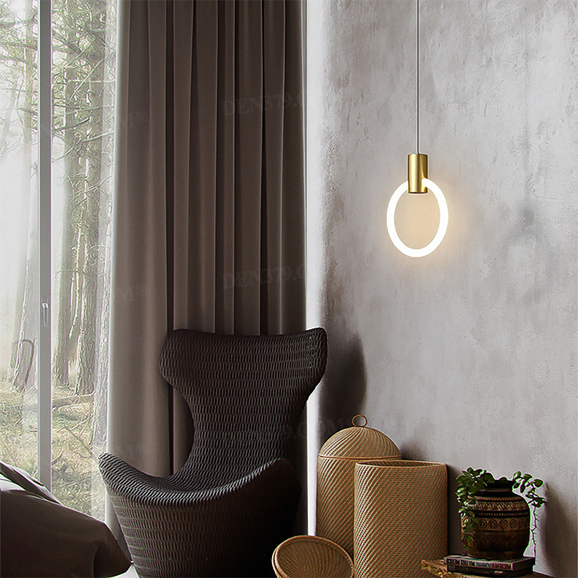 Đèn thả trần bằng đồng chao Acrylic vòng tròn phát sáng hiện đại 64802