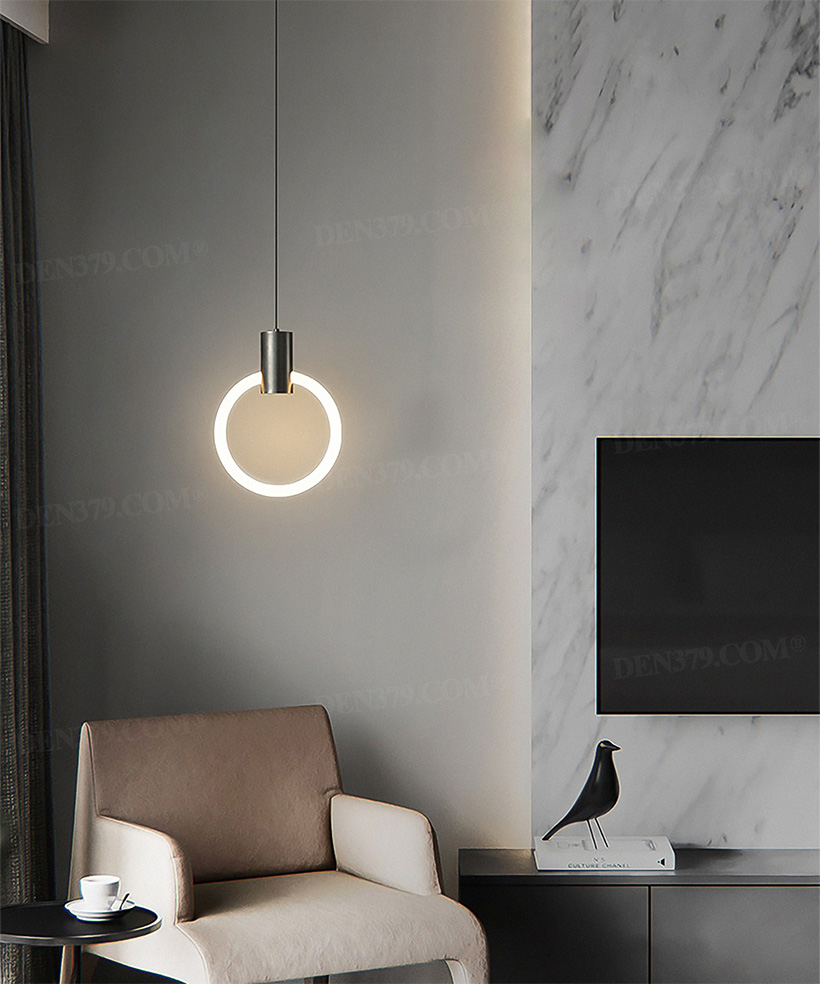 Đèn thả trần bằng đồng chao Acrylic vòng tròn phát sáng hiện đại 64802