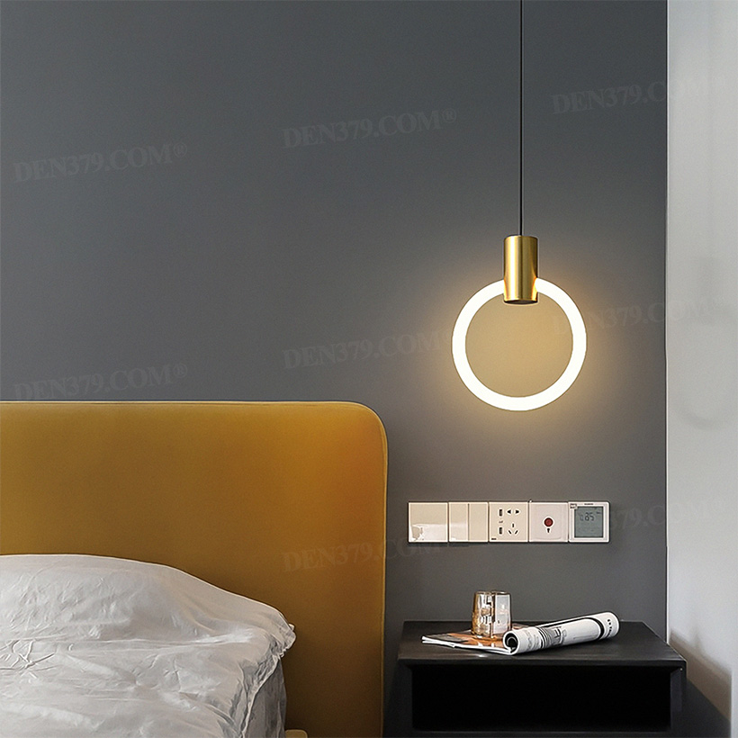 Đèn thả trần bằng đồng chao Acrylic vòng tròn phát sáng hiện đại 64802