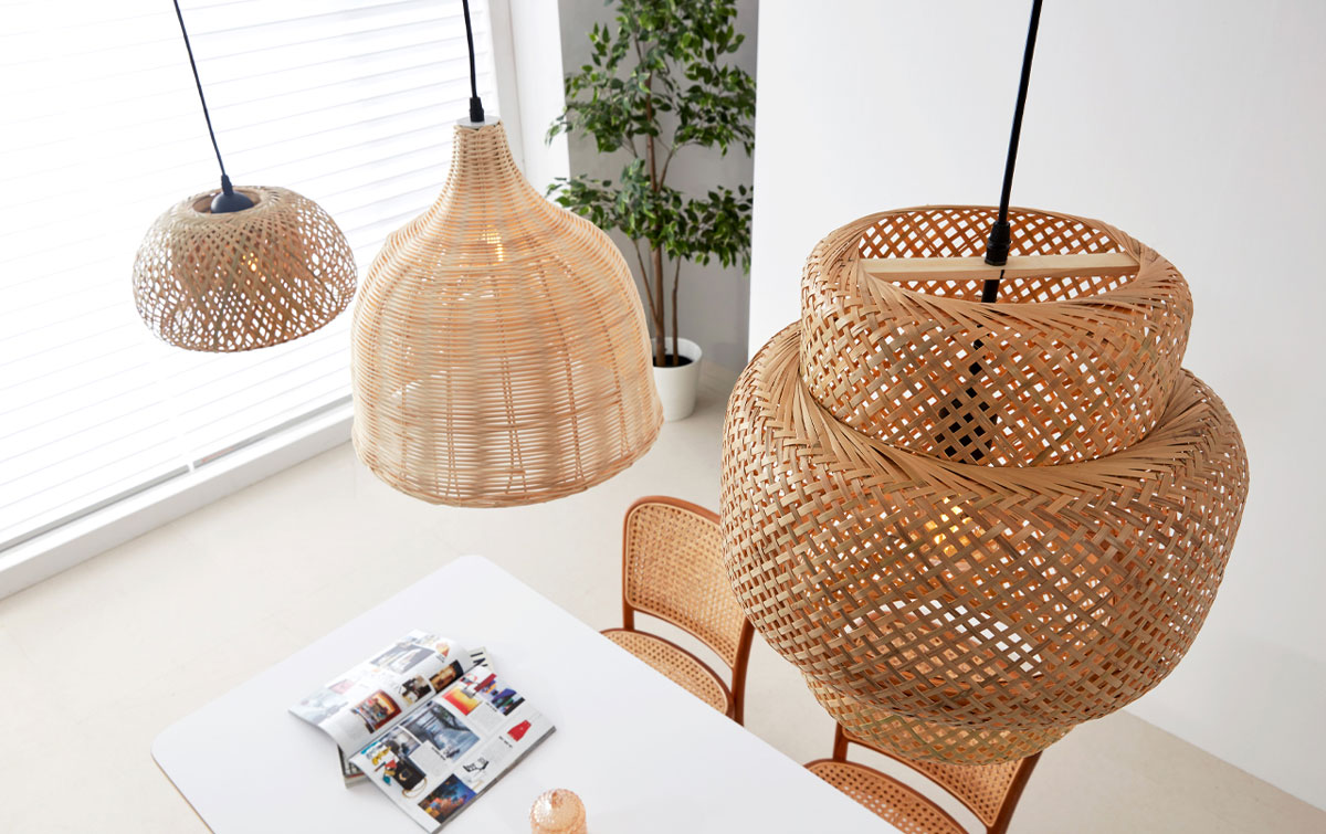 Đèn thả mây tre đan trang trí