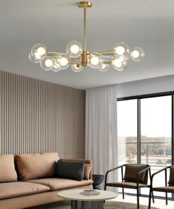 đèn chùm trang trí 18 bóng thủy tinh hiện đại