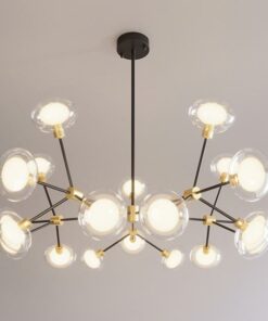 Đèn chùm đồng chao đá Tân cổ điển 16 tay