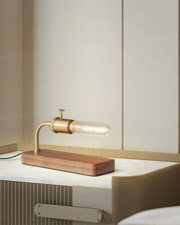 Đèn ngủ để bàn thân đồng đế gỗ cao cấp phong cách tối giản 67435