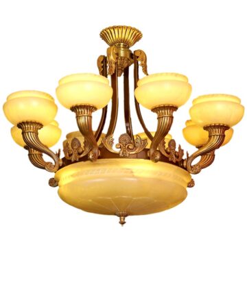 Đèn chùm đồng chao đá cổ điển 8 tay