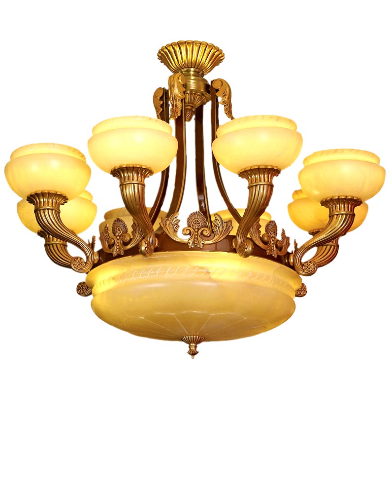 Đèn chùm đồng chao đá cổ điển 8 tay