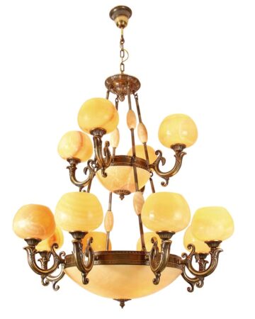 Đèn chùm đồng chao đá cổ điển 12 tay