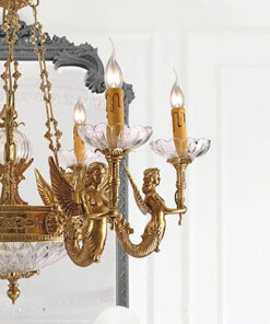 đèn chùm đồng bóng nến cổ điển cao cấp 6 tay