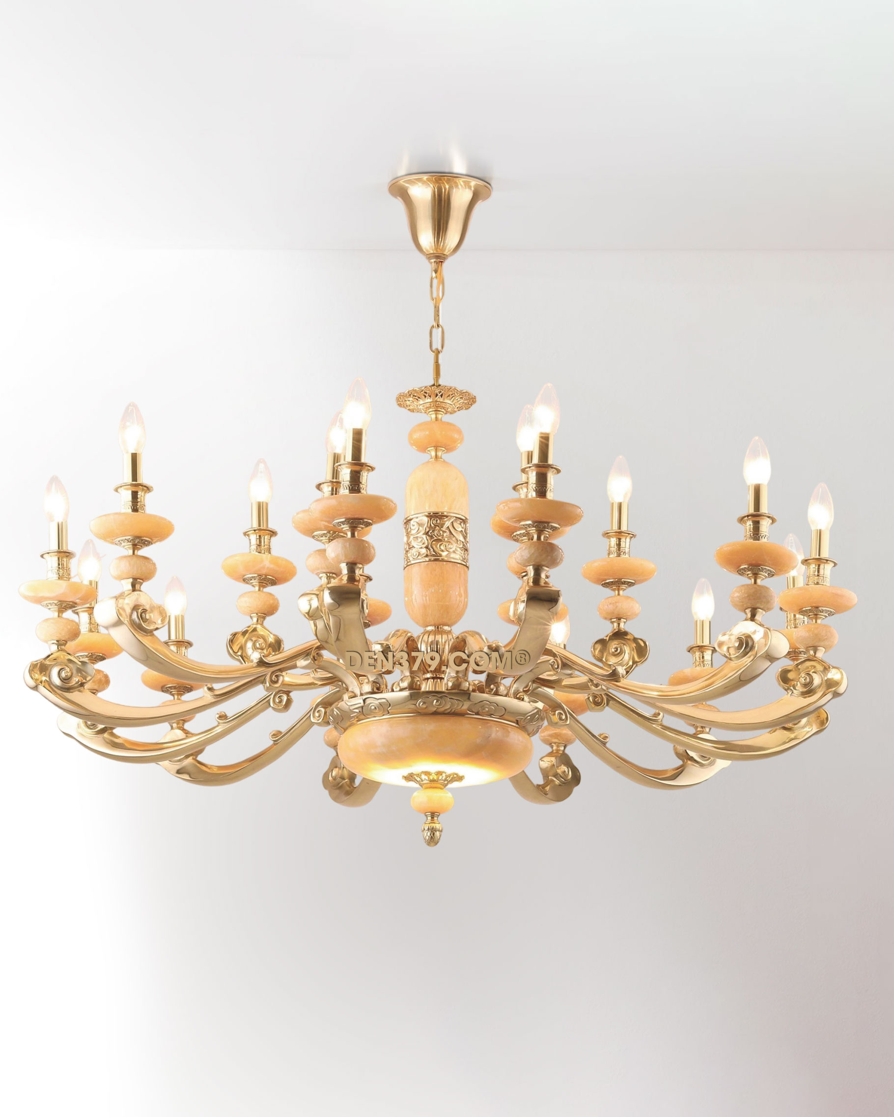 Đèn chùm đồng thân đá ngọc cao cấp D1244/12+6