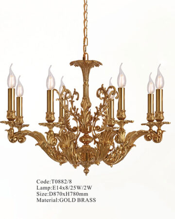 đèn chùm đồng bóng nến cao cấp cổ điển 8 tay