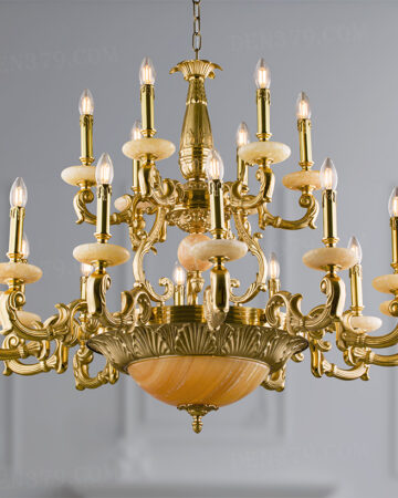 Đèn chùm đồng cổ điển chao đá cao cấp 86845