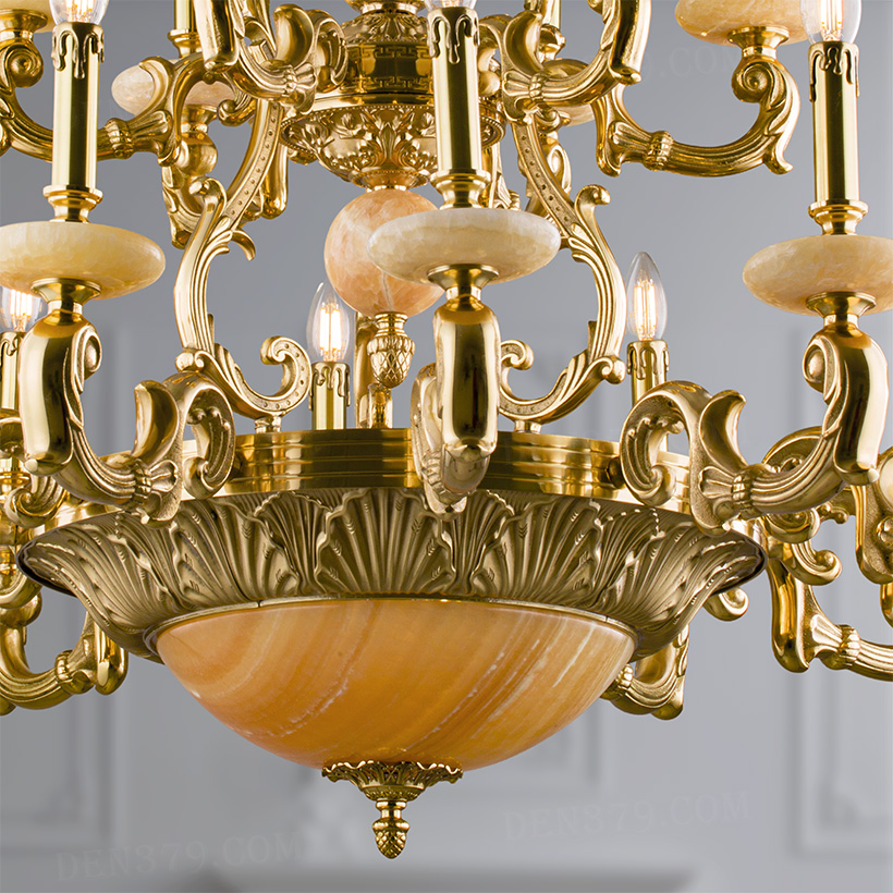 Đèn chùm đồng cổ điển chao đá cao cấp 86845