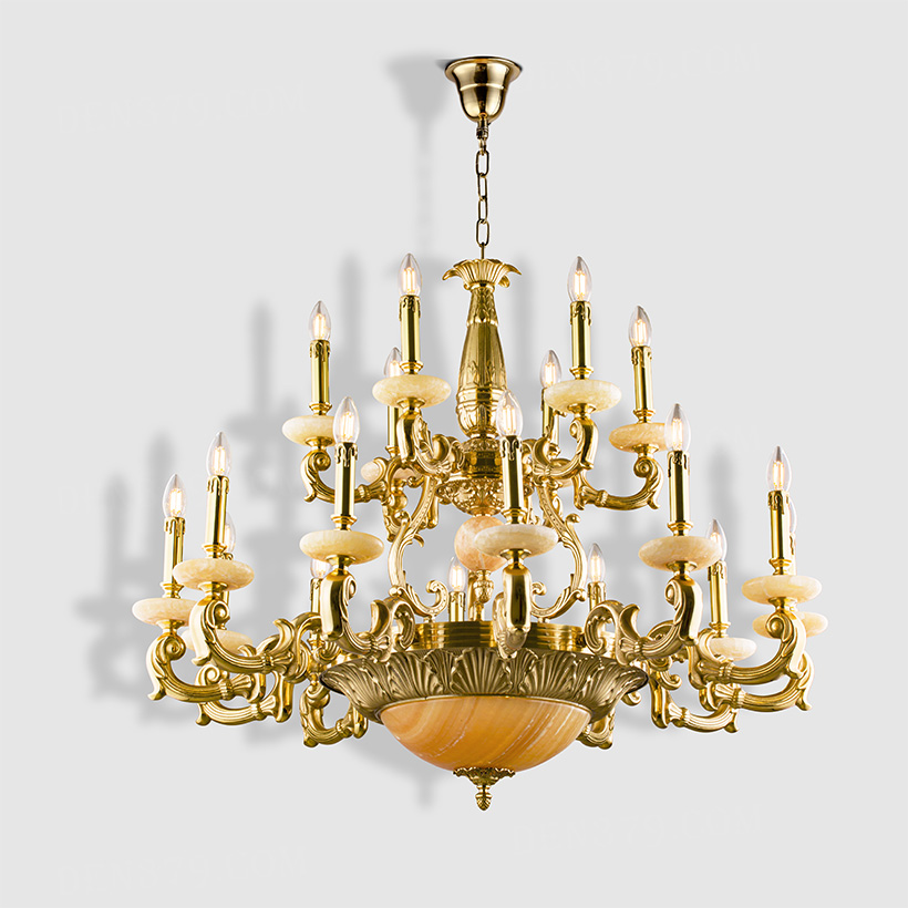 Đèn chùm đồng cổ điển chao đá cao cấp 86845