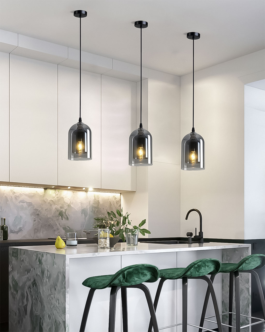 Đèn thả trang trí thủy tinh khói hiện đại T3020