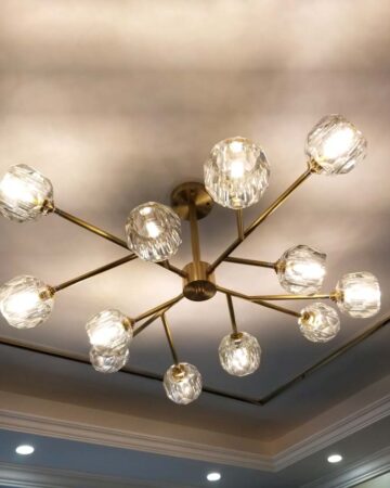 Đèn chùm đồng chao đá Tân cổ điển 8 tay