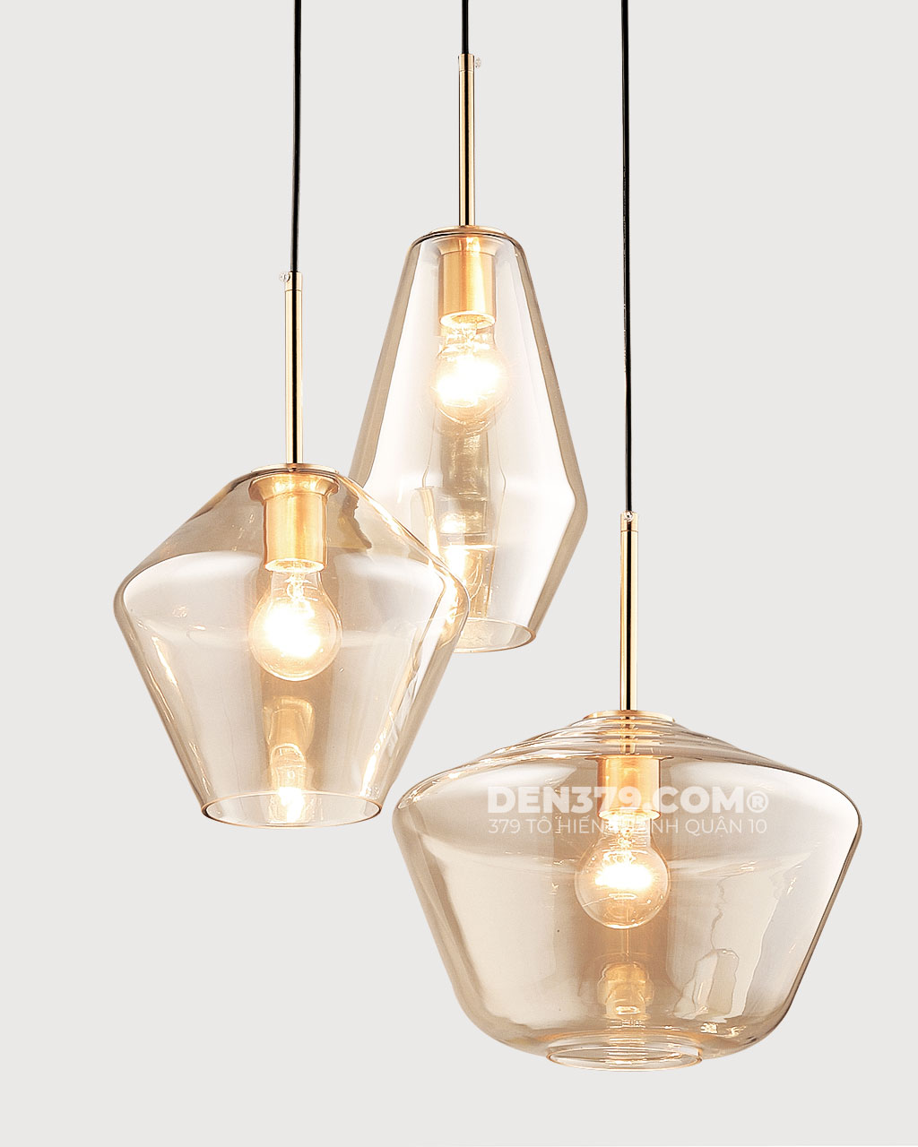 Đèn thả thủy tinh màu trà 3 bóng trang trí bàn ăn LVY860