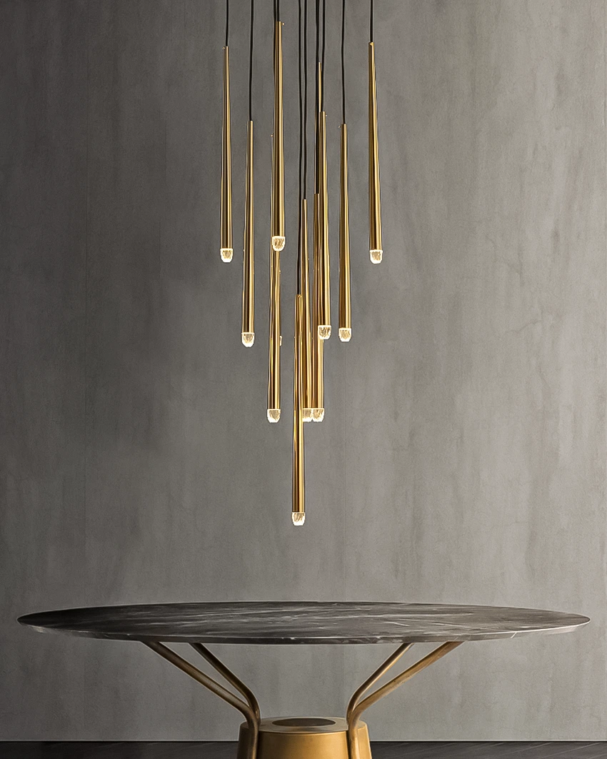 Bộ 12 chiếc đèn thả trang trí ống rọi thân vàng cao cấp 42562