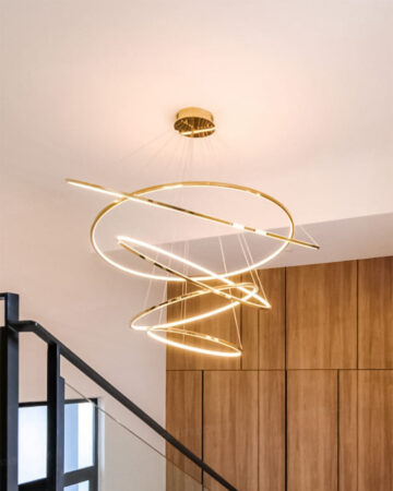 Đèn thả thông tầng 5 vòng tròn hợp kim vàng bóng cao cấp 7255