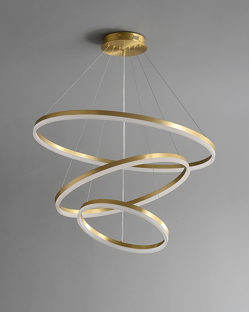 Đèn thả LED trang trí 3 vòng tròn thân vàng xước cao cấp 43134