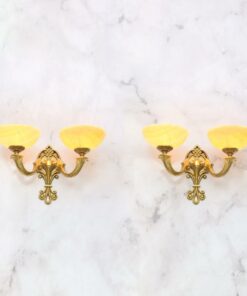 Đèn tường đồng chao đá 2 bóng 89138/2 cổ điển, tân cổ điển, cao cấp