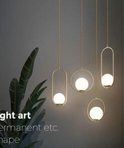 Đèn thả trang trí quả cầu thủy tinh tròn khung hợp kim mạ vàng hiện đại