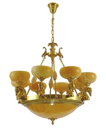 đèn chùm đồng chao đá cổ điển 8 tay